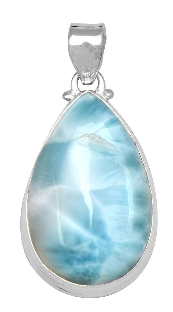 Natural Larimar  1 3/4" Long 925 Solid Sterling Silver Pendant With 18" Chain - YoTreasure
