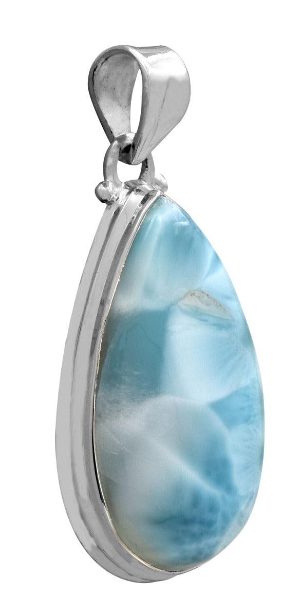 Natural Larimar  1 3/4" Long 925 Solid Sterling Silver Pendant With 18" Chain - YoTreasure