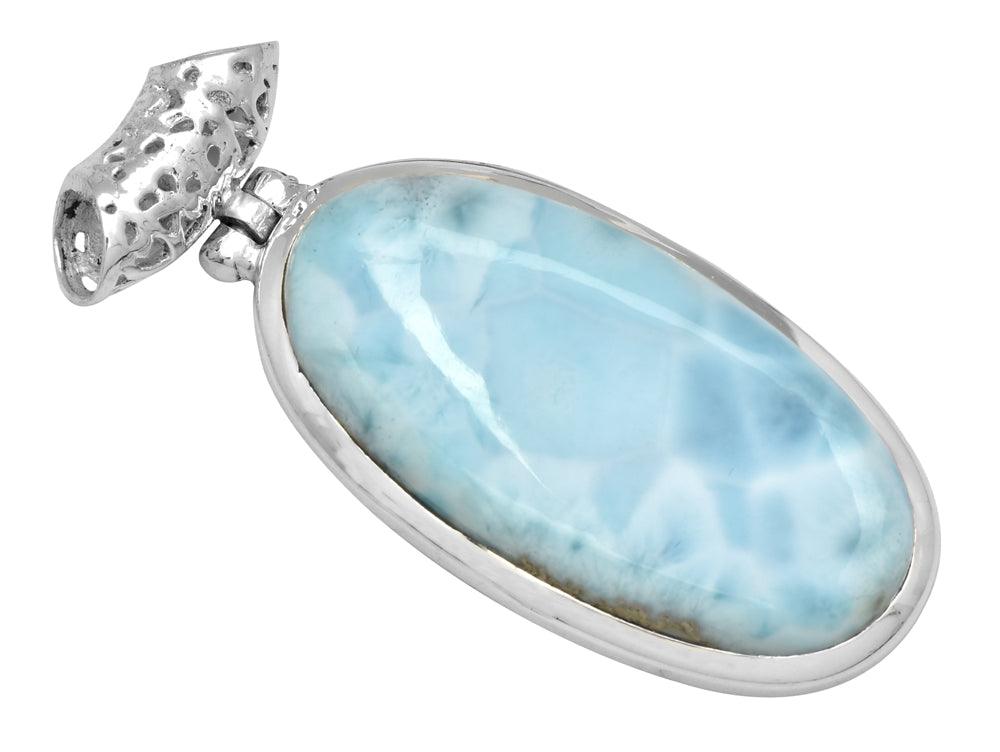 Larimar  2" Long 925 Solid Sterling Silver Pendant With 18" Chain Necklace - YoTreasure