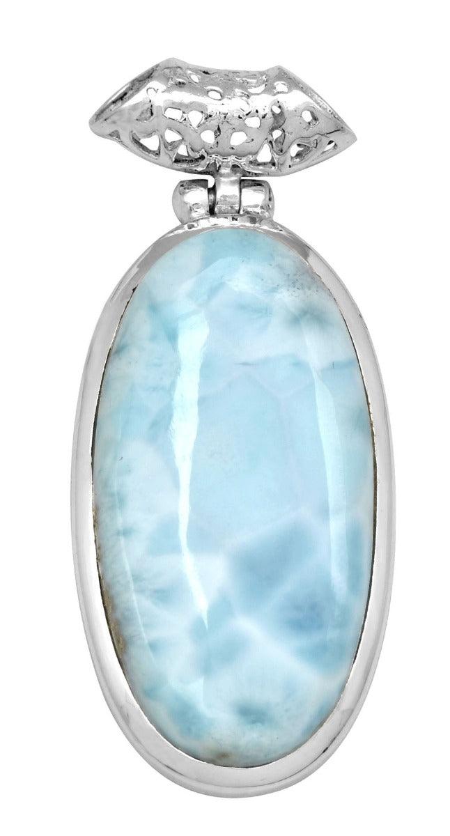 Larimar  2" Long 925 Solid Sterling Silver Pendant With 18" Chain Necklace - YoTreasure