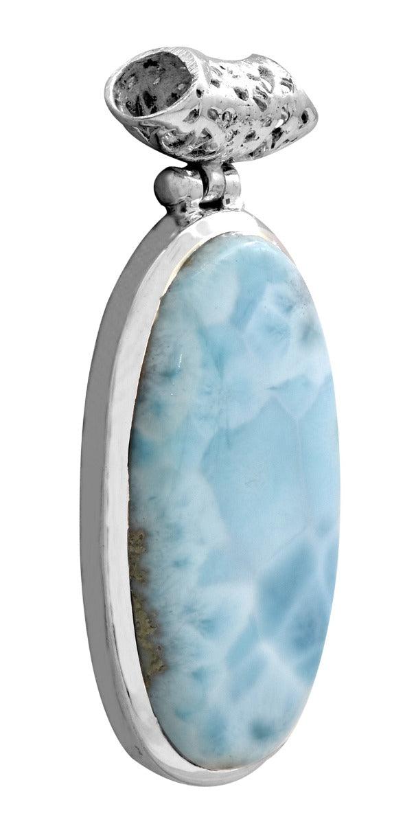 Larimar  2" Long 925 Solid Sterling Silver Pendant With 18" Chain Necklace - YoTreasure