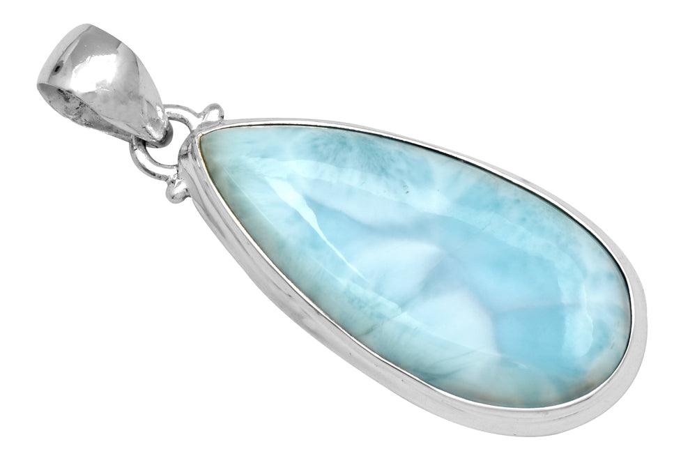 Natural Larimar  2" Long 925 Solid Sterling Silver Pendant With 18" Chain - YoTreasure