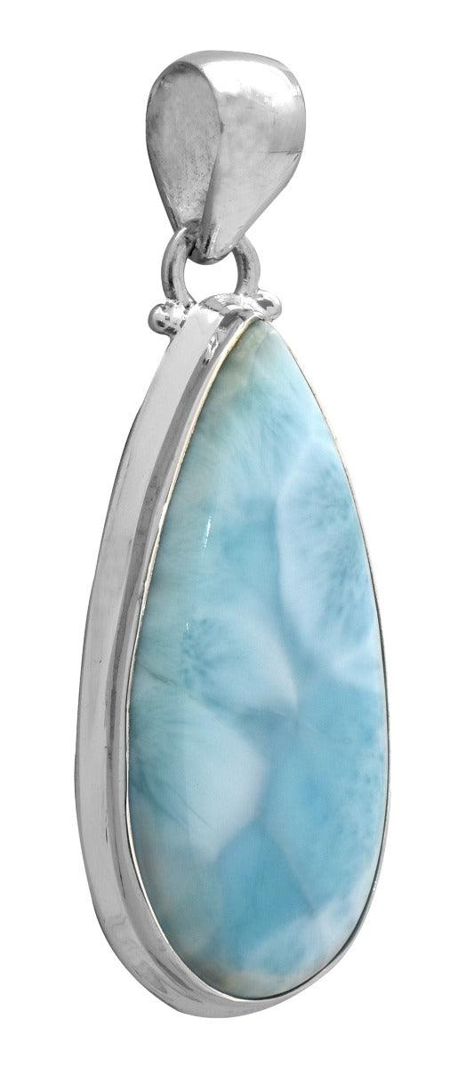 Natural Larimar  2" Long 925 Solid Sterling Silver Pendant With 18" Chain - YoTreasure