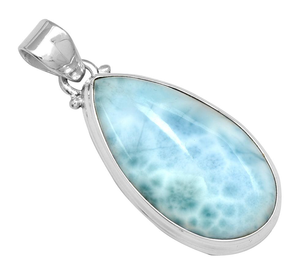 Natural Larimar  2" Long 925 Solid Sterling Silver Pendant With 18" Chain - YoTreasure