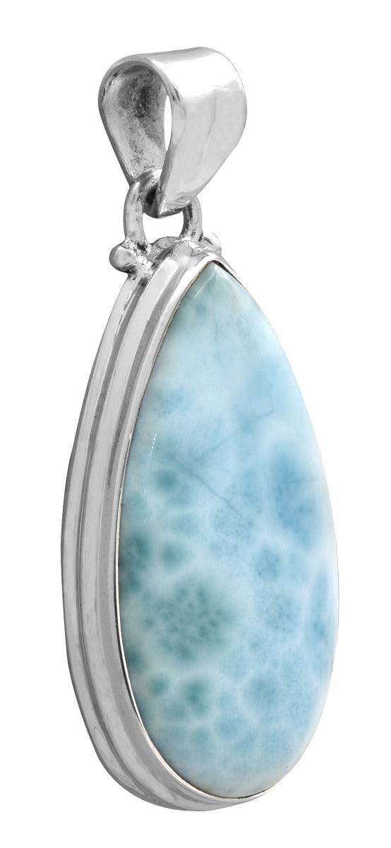 Natural Larimar  2" Long 925 Solid Sterling Silver Pendant With 18" Chain - YoTreasure