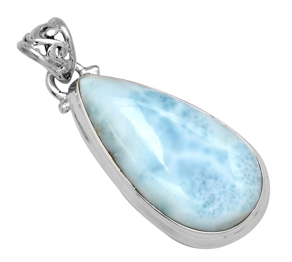 Natural Larimar  1 3/4" Long 925 Solid Sterling Silver Pendant With 18" Chain - YoTreasure
