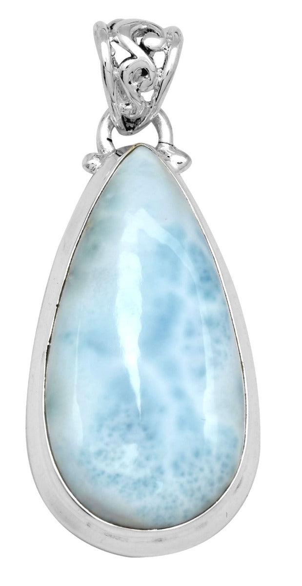 Natural Larimar  1 3/4" Long 925 Solid Sterling Silver Pendant With 18" Chain - YoTreasure