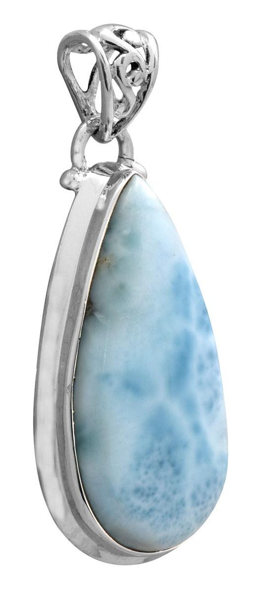 Natural Larimar  1 3/4" Long 925 Solid Sterling Silver Pendant With 18" Chain - YoTreasure