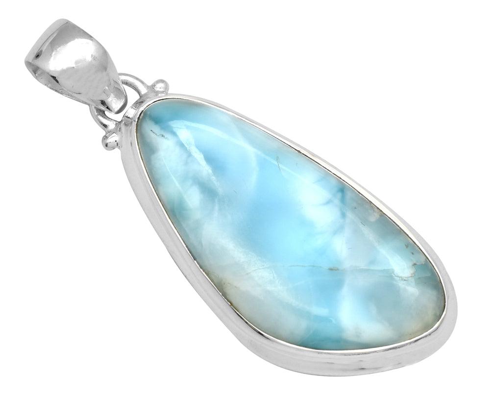 Natural Larimar  2" Long 925 Solid Sterling Silver Pendant With 18" Chain - YoTreasure
