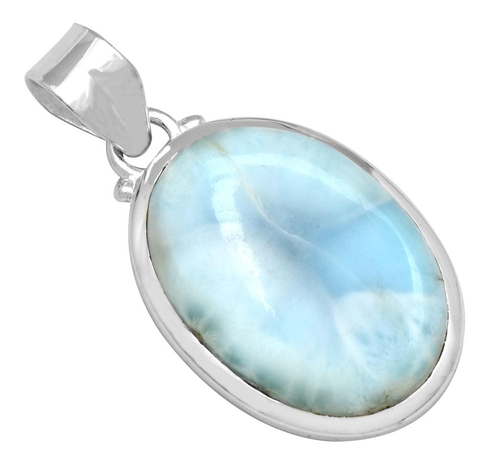 Larimar  1 3/4" Long 925 Solid Sterling Silver Pendant With 18" Chain Necklace - YoTreasure