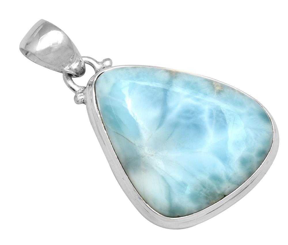 Larimar  1 3/4" Long 925 Solid Sterling Silver Pendant With 18" Chain Necklace - YoTreasure