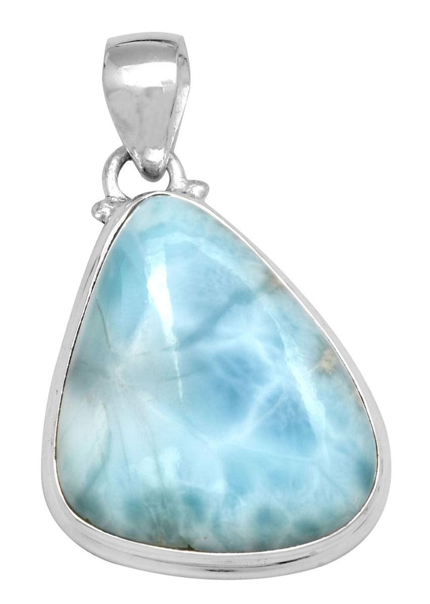 Larimar  1 3/4" Long 925 Solid Sterling Silver Pendant With 18" Chain Necklace - YoTreasure