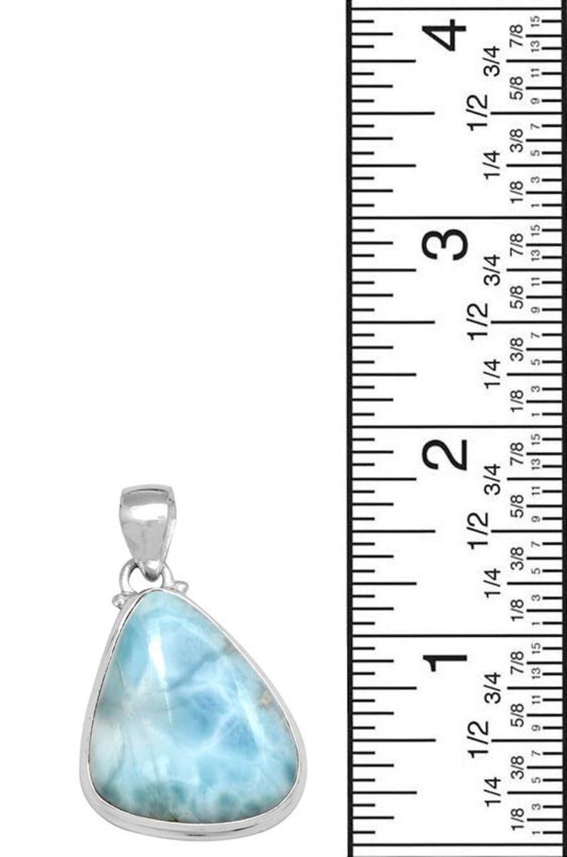 Larimar  1 3/4" Long 925 Solid Sterling Silver Pendant With 18" Chain Necklace - YoTreasure