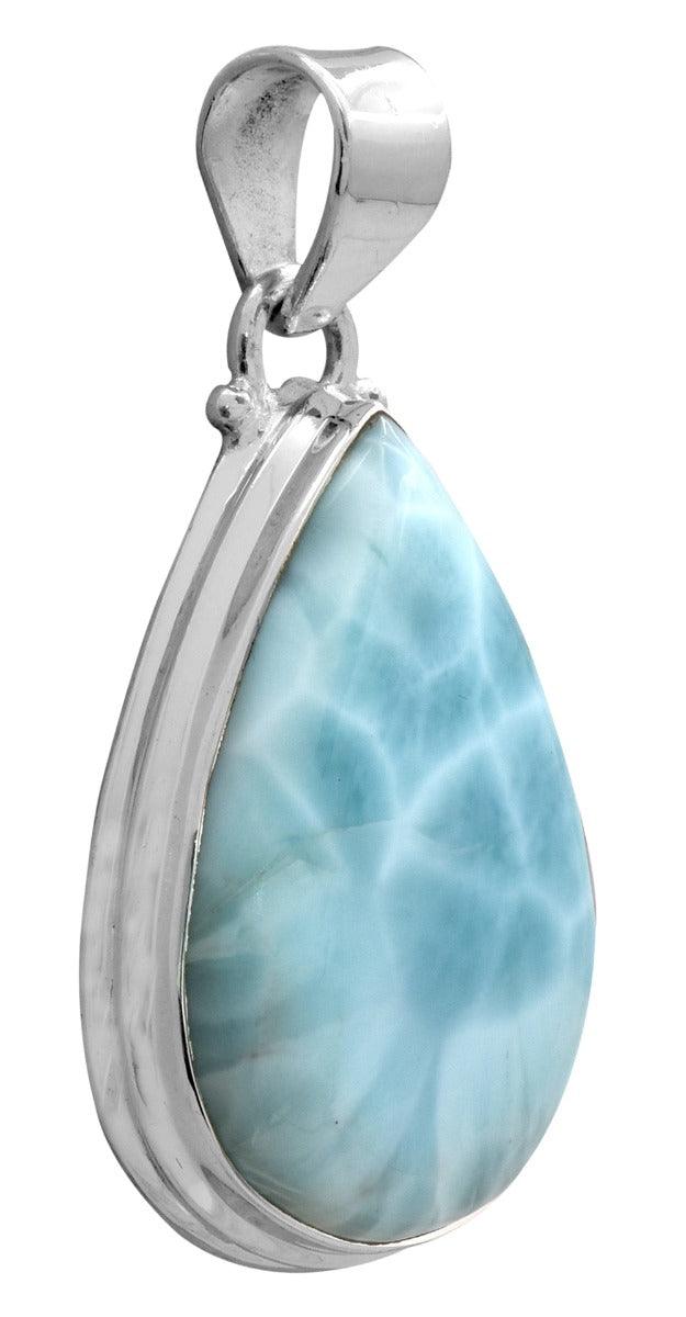 Natural Larimar  1 3/4" Long 925 Solid Sterling Silver Pendant With 18" Chain - YoTreasure