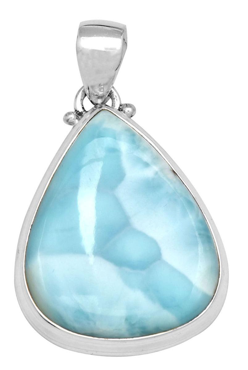 Natural Larimar  1 3/4" Long 925 Solid Sterling Silver Pendant With 18" Chain - YoTreasure