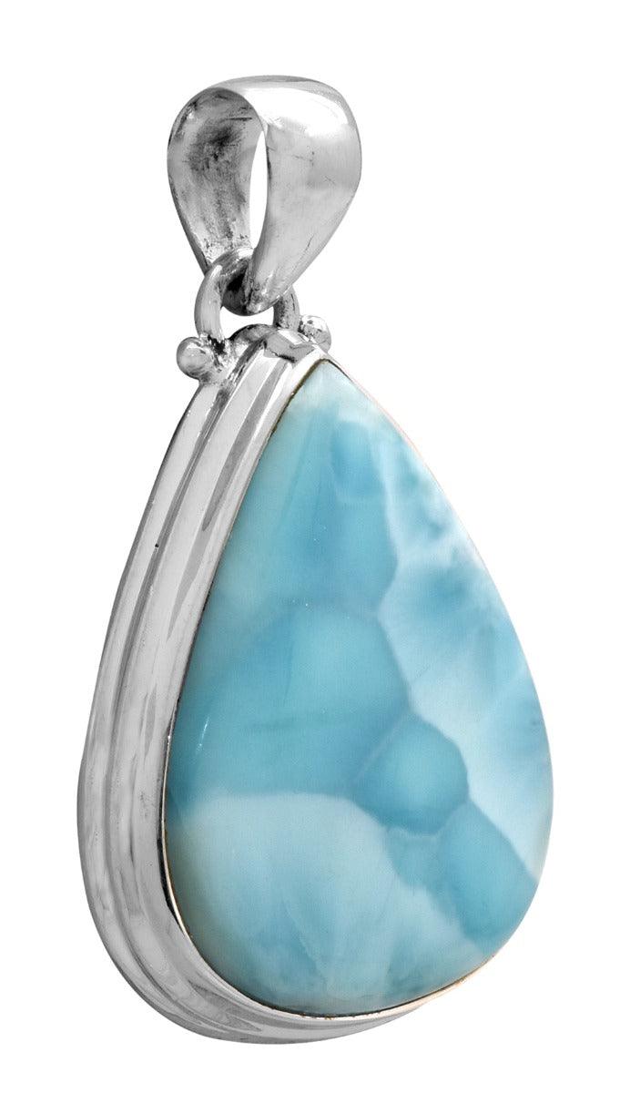 Natural Larimar  1 3/4" Long 925 Solid Sterling Silver Pendant With 18" Chain - YoTreasure