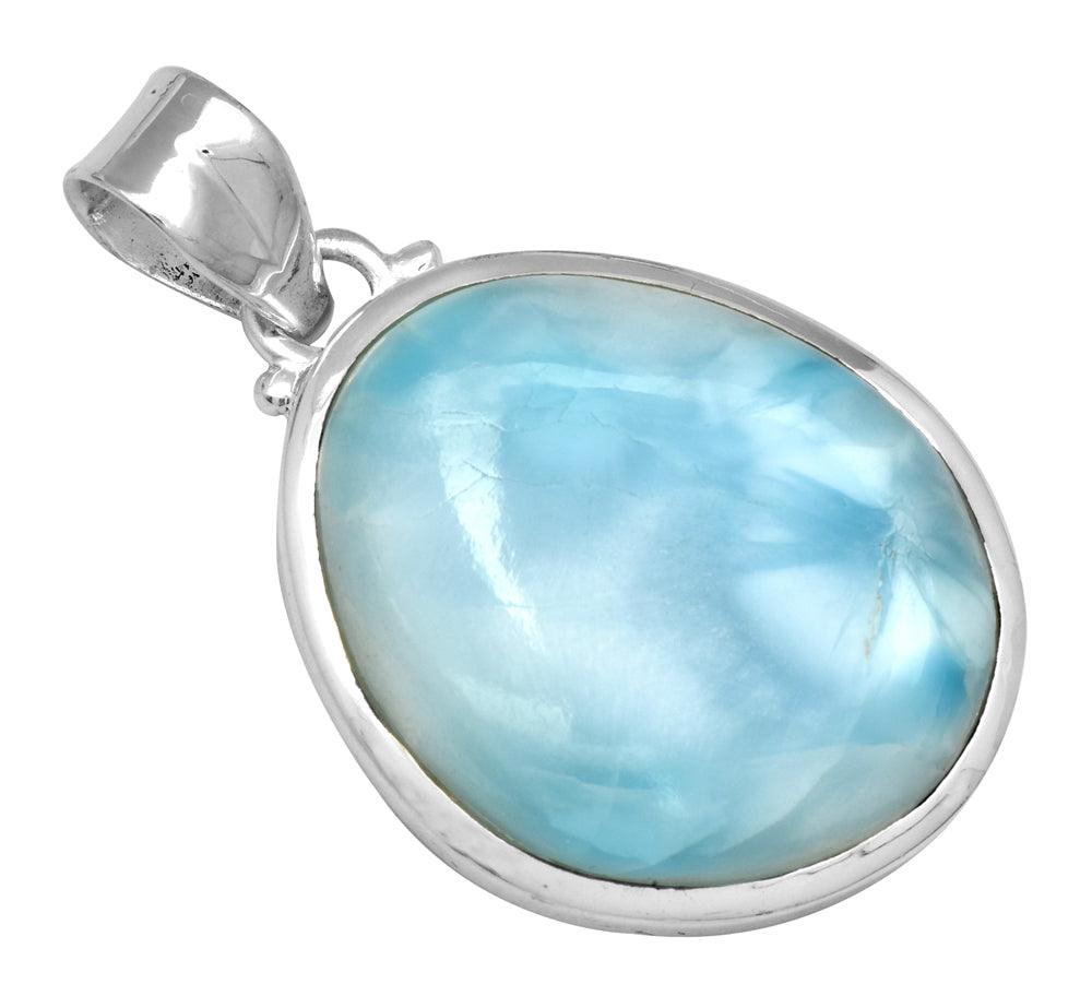 Natural Larimar  1 3/4" Long 925 Solid Sterling Silver Pendant With 18" Chain - YoTreasure