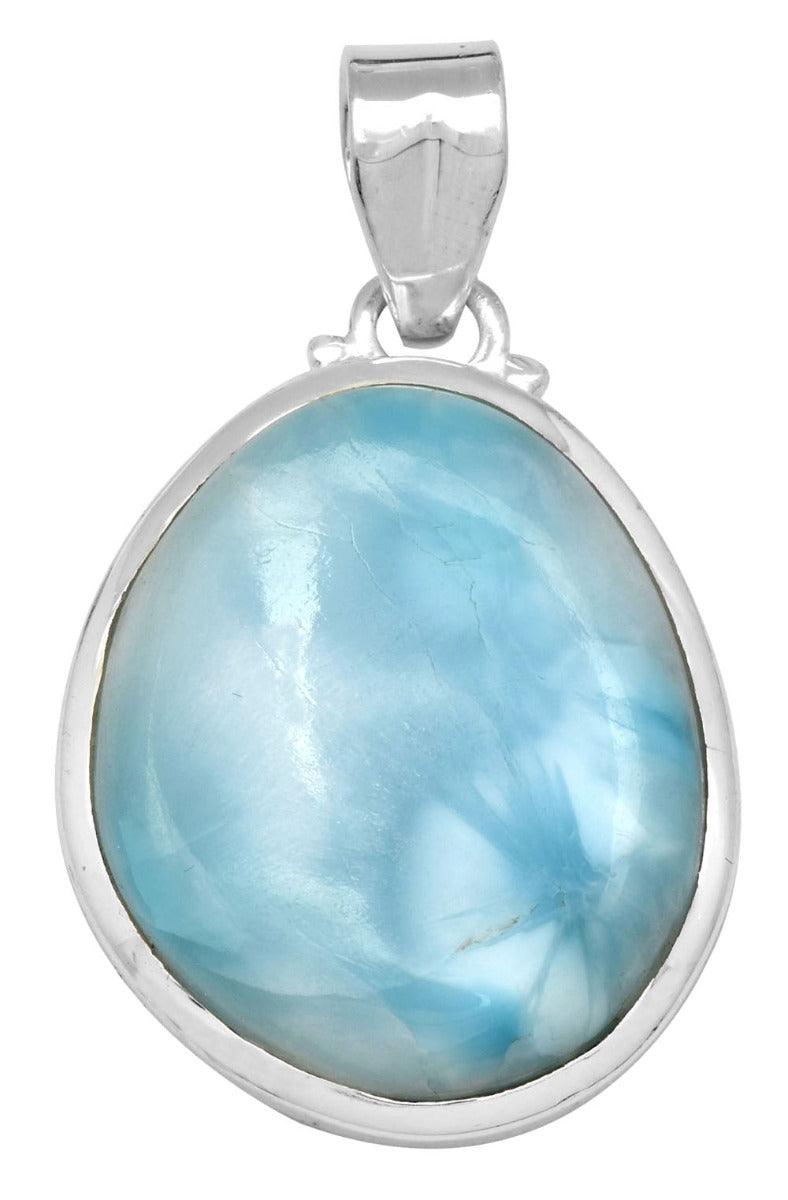 Natural Larimar  1 3/4" Long 925 Solid Sterling Silver Pendant With 18" Chain - YoTreasure