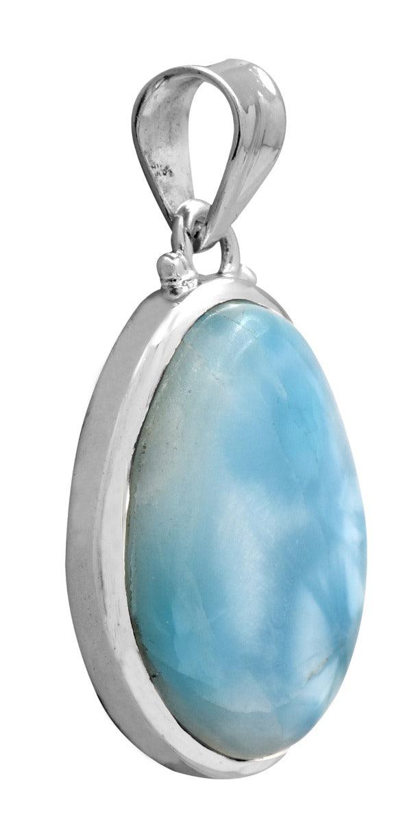 Natural Larimar  1 3/4" Long 925 Solid Sterling Silver Pendant With 18" Chain - YoTreasure