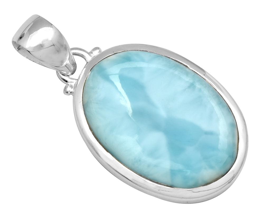 Natural Larimar  1 3/4" Long 925 Solid Sterling Silver Pendant With 18" Chain - YoTreasure
