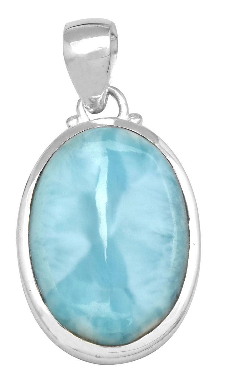 Natural Larimar  1 3/4" Long 925 Solid Sterling Silver Pendant With 18" Chain - YoTreasure