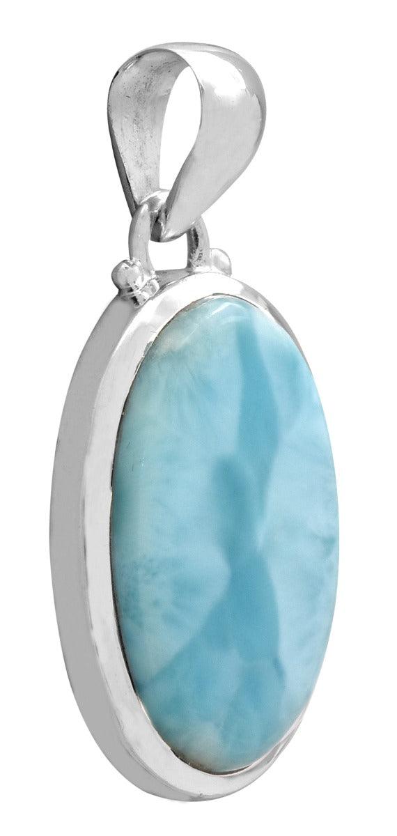 Natural Larimar  1 3/4" Long 925 Solid Sterling Silver Pendant With 18" Chain - YoTreasure