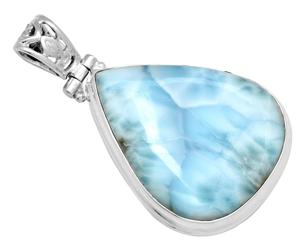 Natural Larimar  1 3/4" Long 925 Solid Sterling Silver Pendant With 18" Chain - YoTreasure