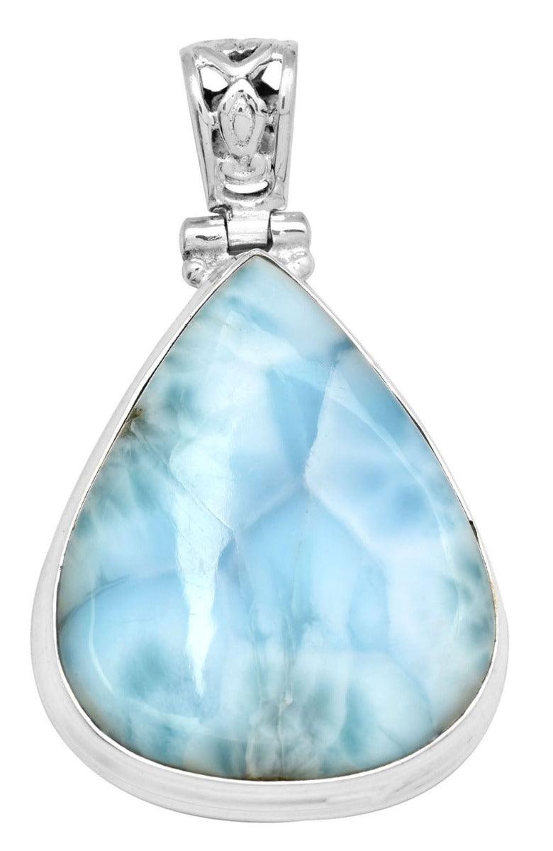 Natural Larimar  1 3/4" Long 925 Solid Sterling Silver Pendant With 18" Chain - YoTreasure