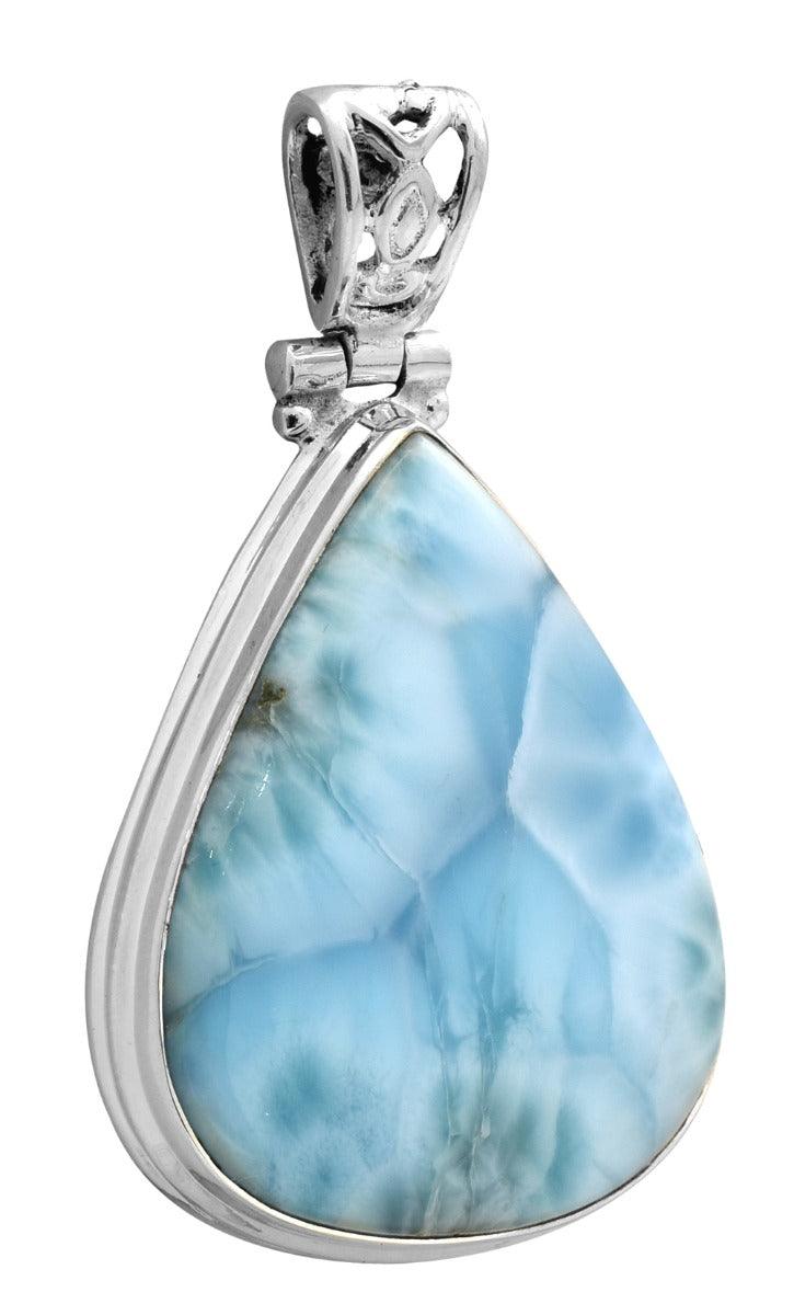 Natural Larimar  1 3/4" Long 925 Solid Sterling Silver Pendant With 18" Chain - YoTreasure