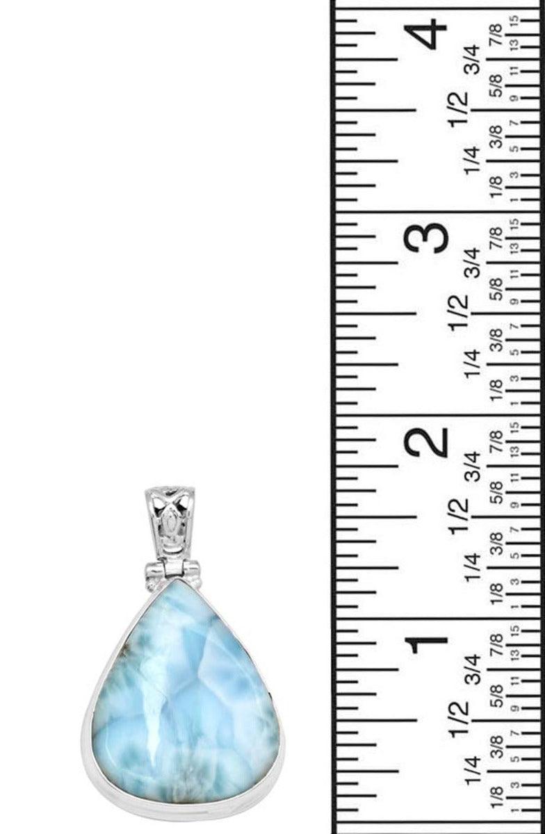 Natural Larimar  1 3/4" Long 925 Solid Sterling Silver Pendant With 18" Chain - YoTreasure