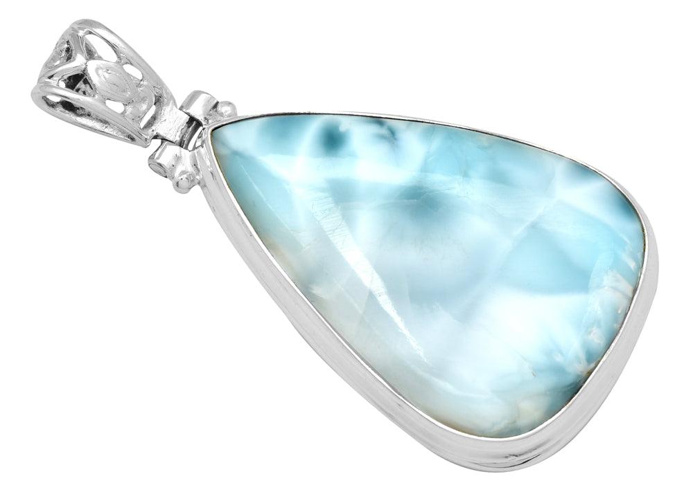 Natural Larimar  1 3/4" Long 925 Solid Sterling Silver Pendant With 18" Chain - YoTreasure