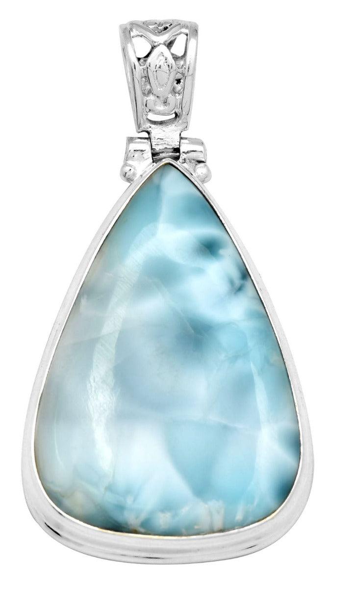 Natural Larimar  1 3/4" Long 925 Solid Sterling Silver Pendant With 18" Chain - YoTreasure