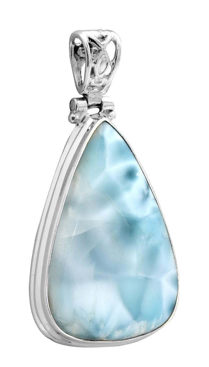 Natural Larimar  1 3/4" Long 925 Solid Sterling Silver Pendant With 18" Chain - YoTreasure