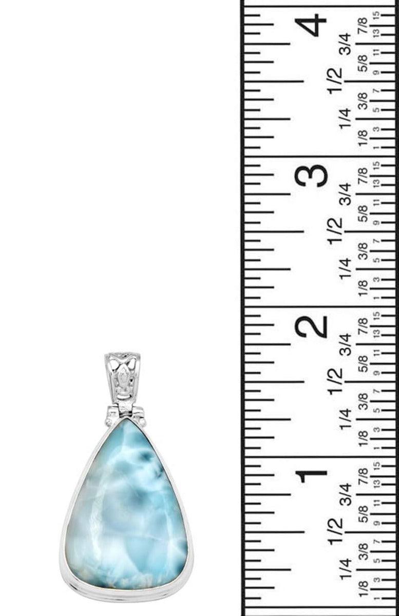 Natural Larimar  1 3/4" Long 925 Solid Sterling Silver Pendant With 18" Chain - YoTreasure