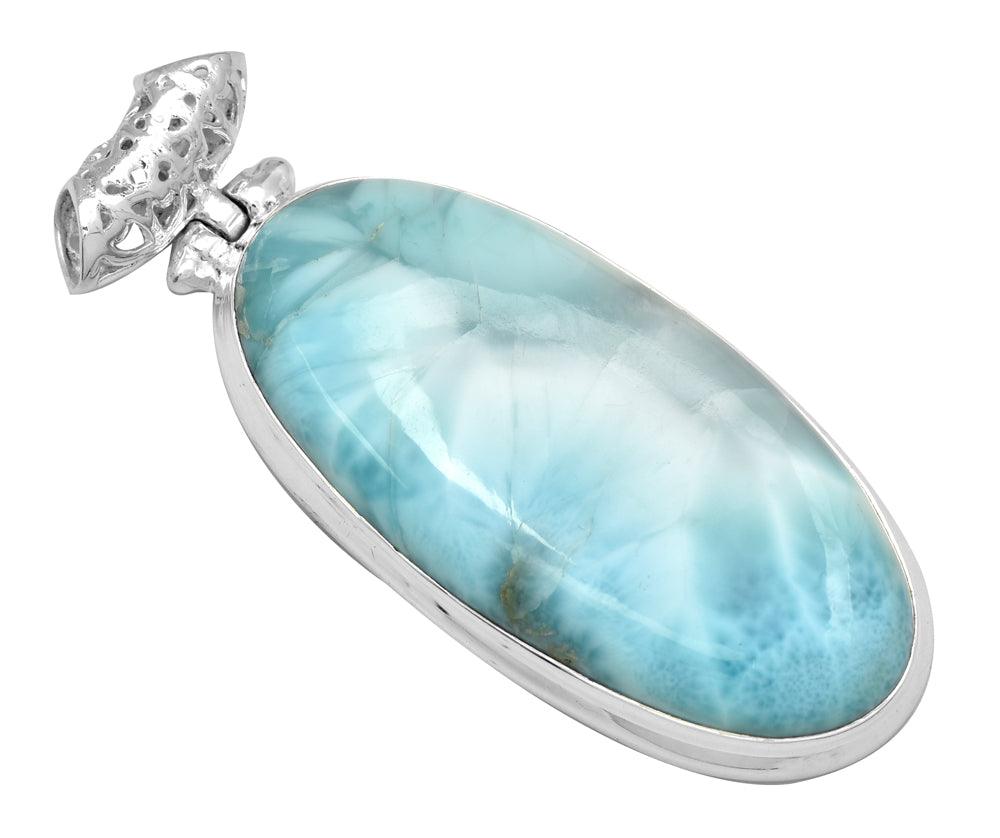 Larimar  2" Long 925 Solid Sterling Silver Pendant With 18" Chain Necklace - YoTreasure