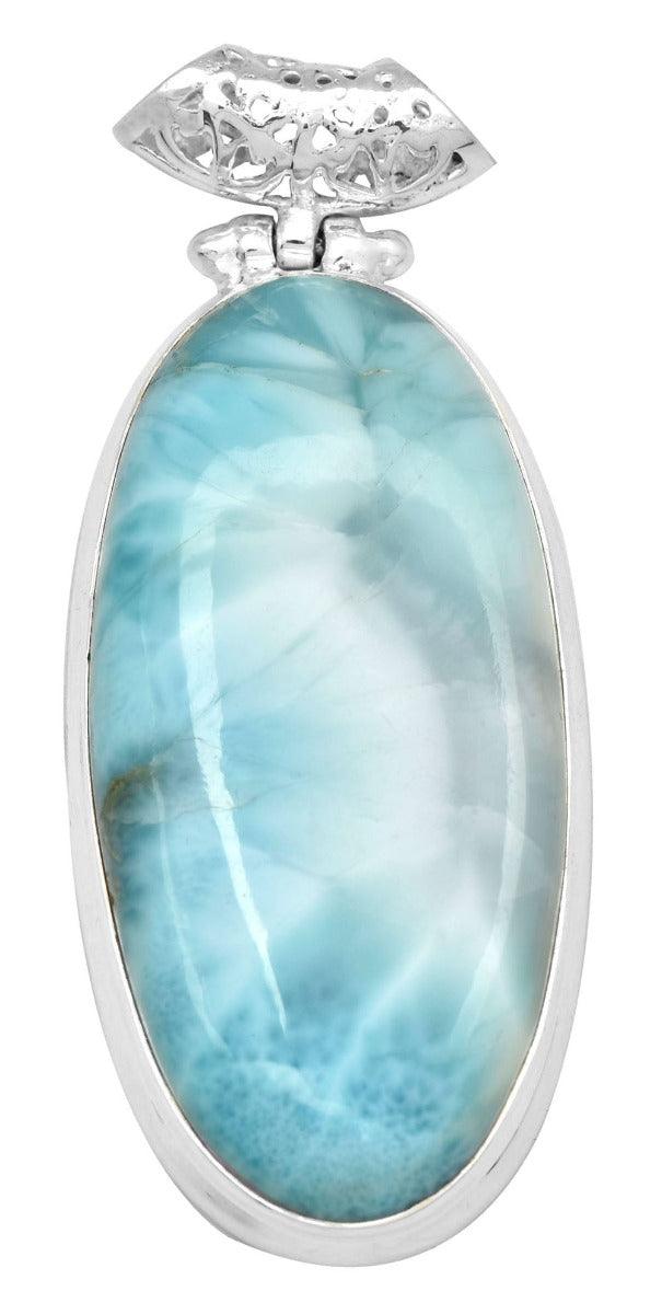 Larimar  2" Long 925 Solid Sterling Silver Pendant With 18" Chain Necklace - YoTreasure