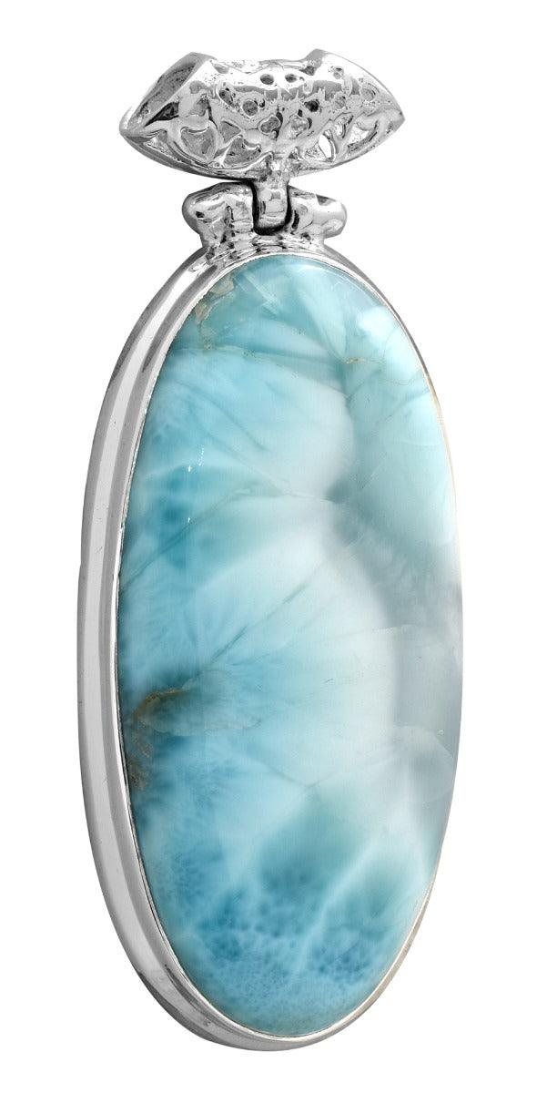 Larimar  2" Long 925 Solid Sterling Silver Pendant With 18" Chain Necklace - YoTreasure
