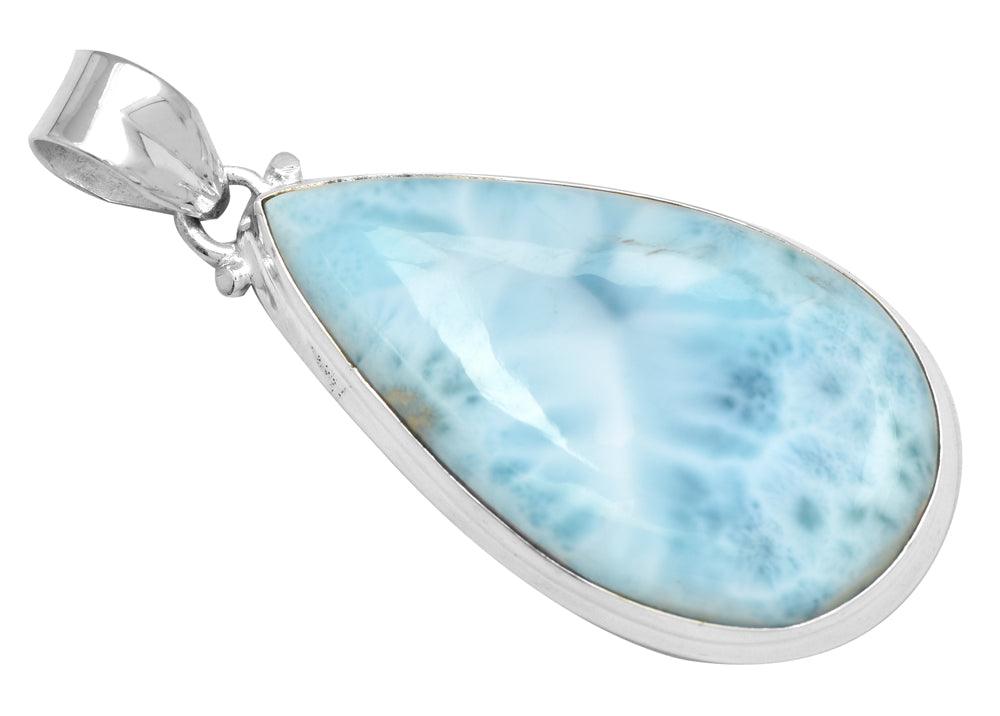 Larimar  2" Long 925 Solid Sterling Silver Pendant With 18" Chain - YoTreasure