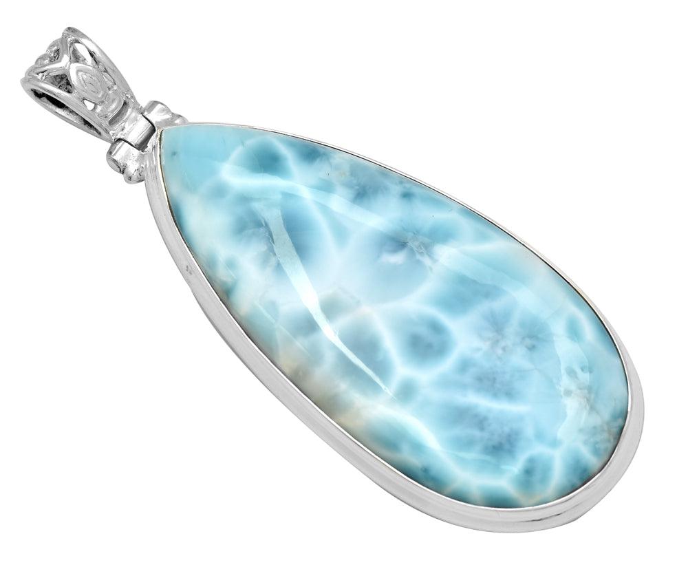 Larimar  2" Long 925 Solid Sterling Silver Pendant With 18" Chain - YoTreasure