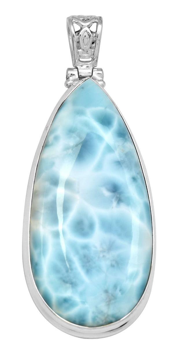 Larimar  2" Long 925 Solid Sterling Silver Pendant With 18" Chain - YoTreasure