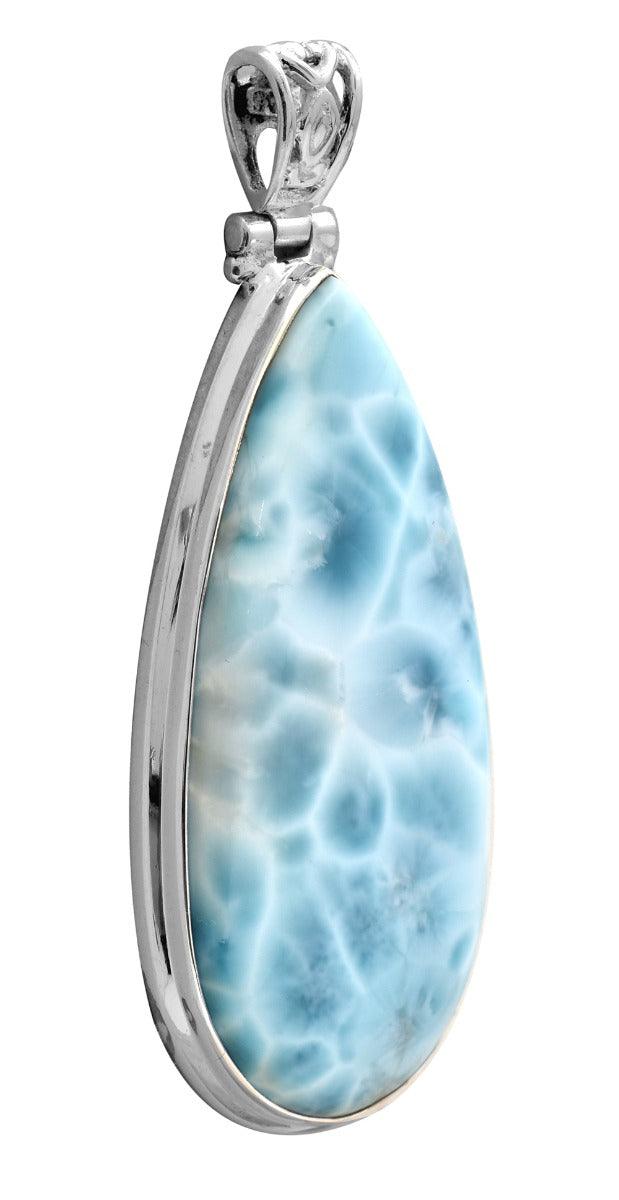 Larimar  2" Long 925 Solid Sterling Silver Pendant With 18" Chain - YoTreasure