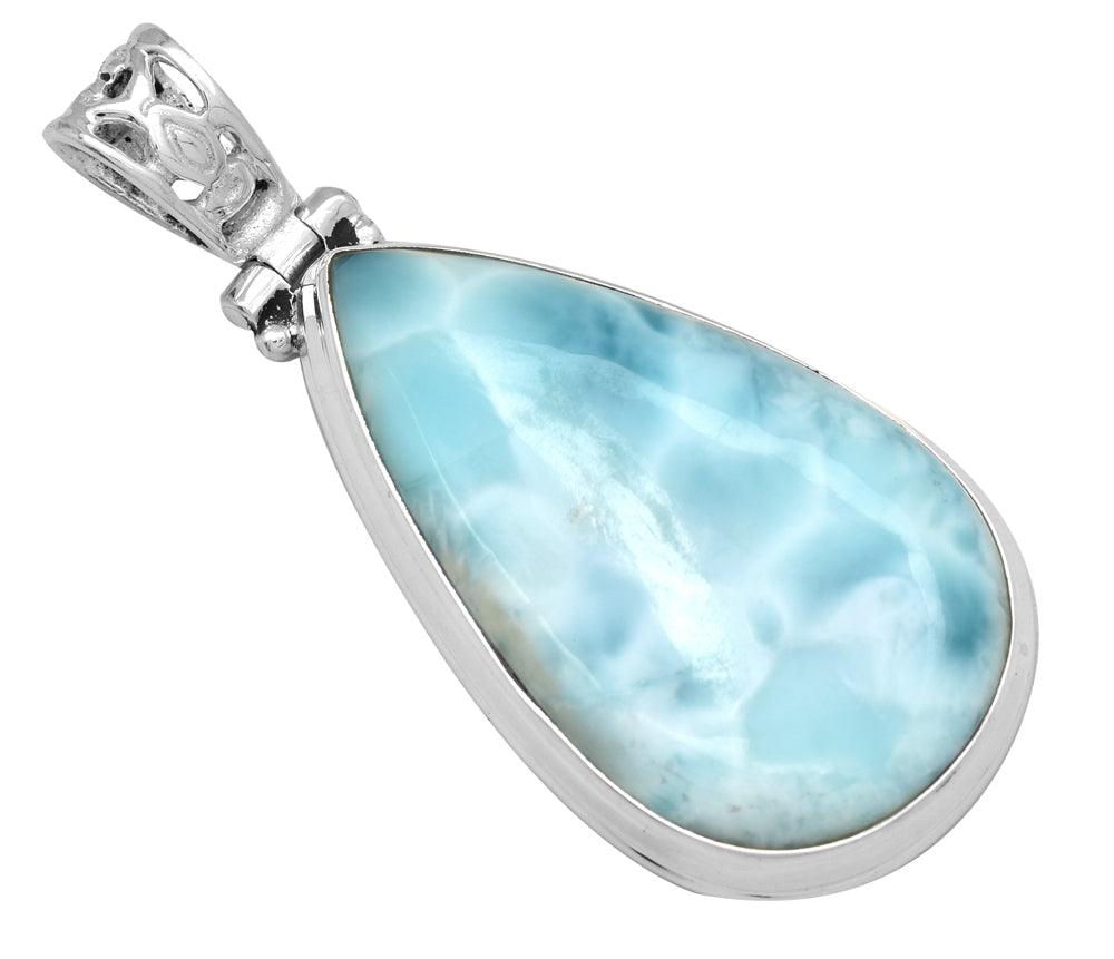 Larimar  1 3/4" Long 925 Solid Sterling Silver Pendant With 18" Chain - YoTreasure