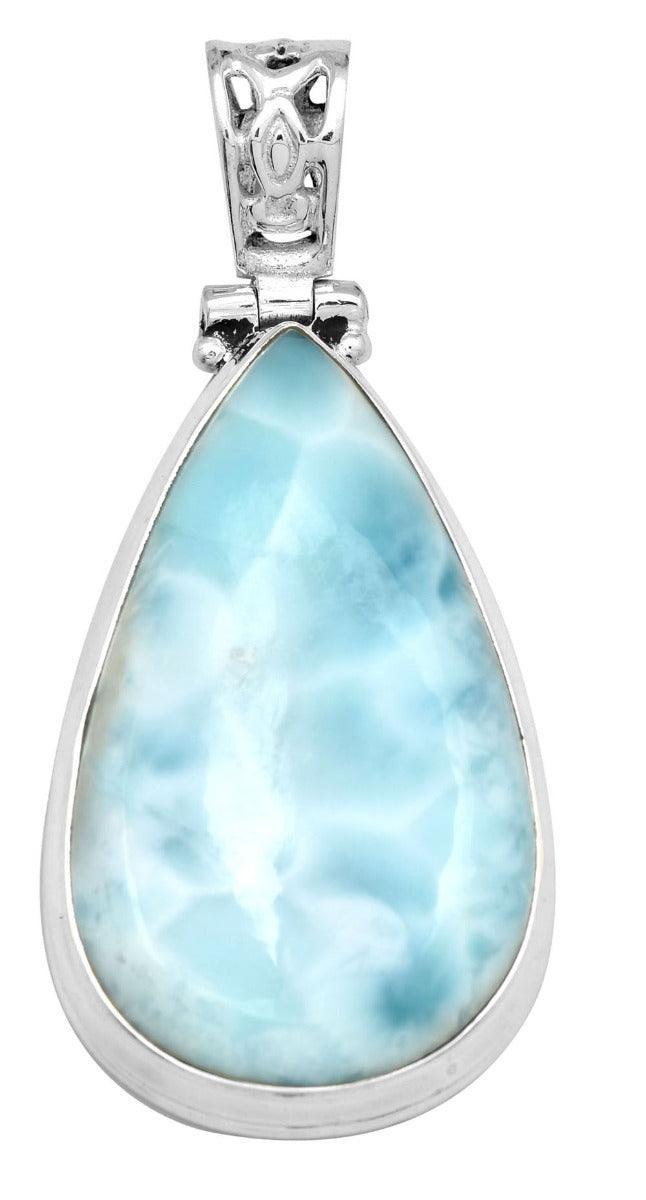 Larimar  1 3/4" Long 925 Solid Sterling Silver Pendant With 18" Chain - YoTreasure