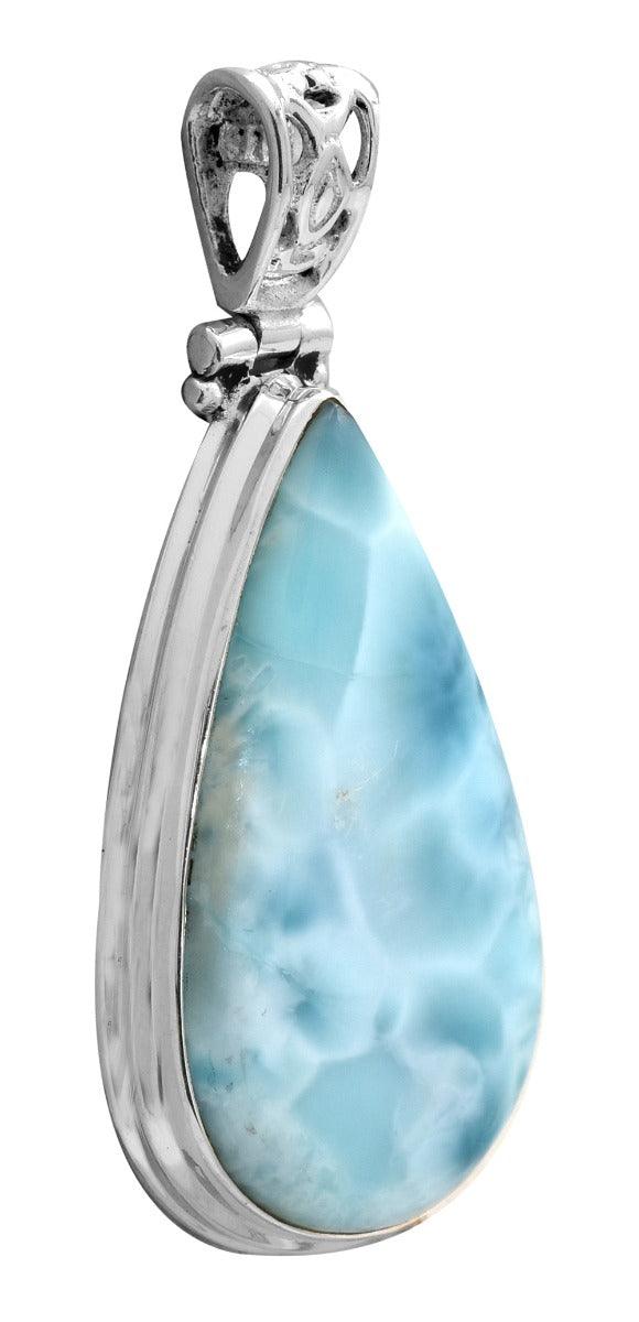 Larimar  1 3/4" Long 925 Solid Sterling Silver Pendant With 18" Chain - YoTreasure
