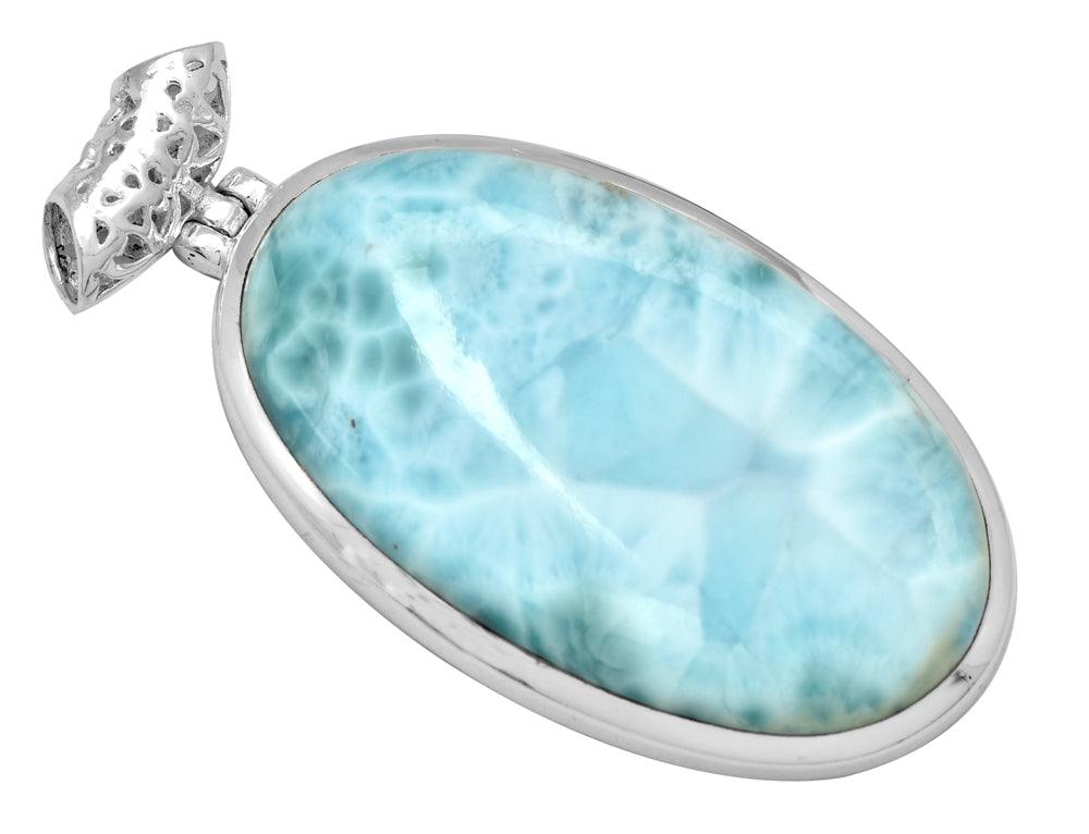 Larimar  2" Long 925 Solid Sterling Silver Pendant With 18" Chain - YoTreasure