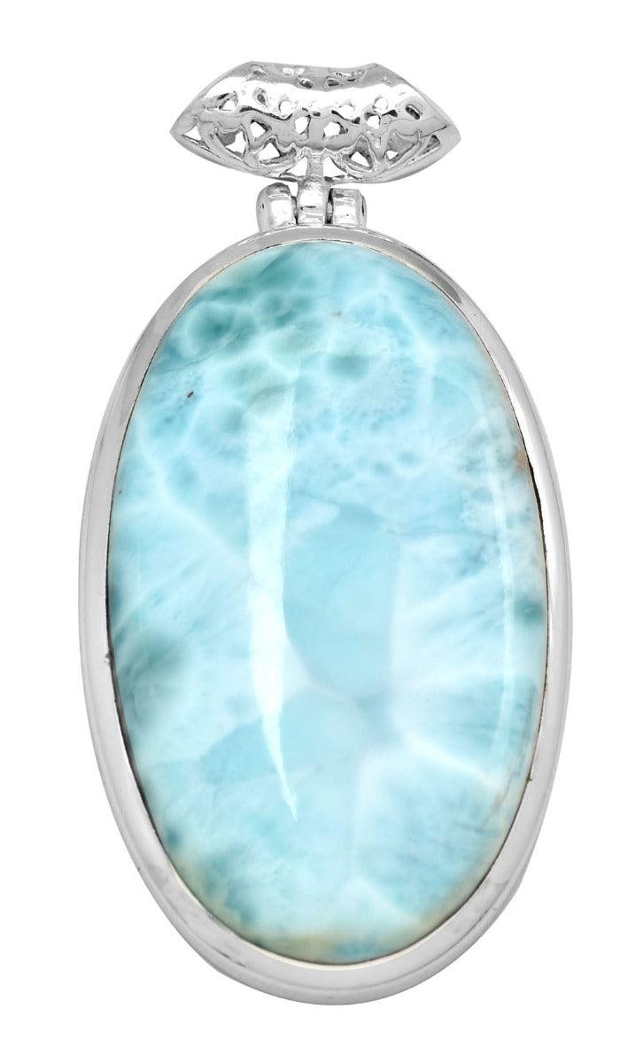 Larimar  2" Long 925 Solid Sterling Silver Pendant With 18" Chain - YoTreasure
