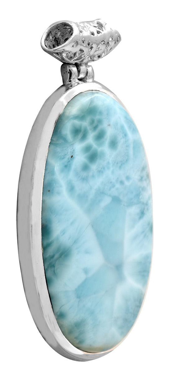 Larimar  2" Long 925 Solid Sterling Silver Pendant With 18" Chain - YoTreasure