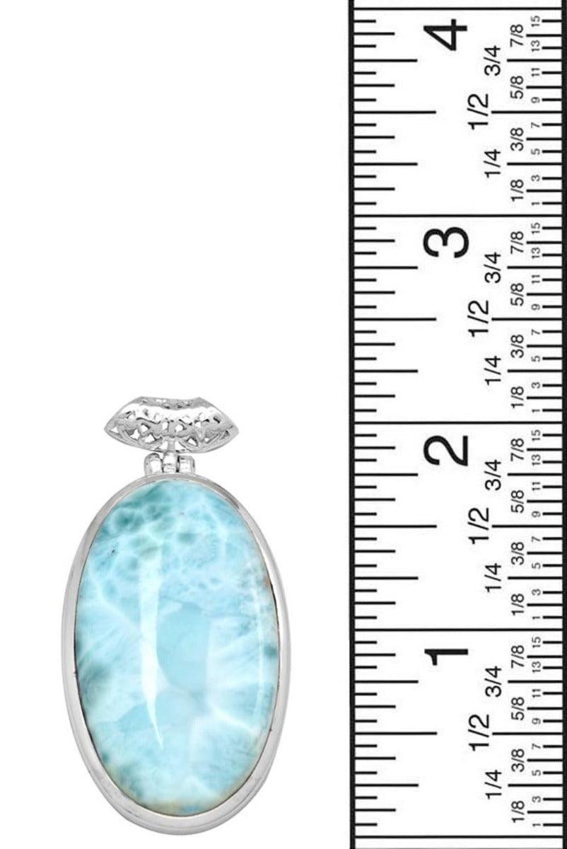 Larimar  2" Long 925 Solid Sterling Silver Pendant With 18" Chain - YoTreasure
