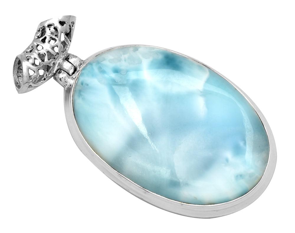 Larimar  1 3/4" Long 925 Solid Sterling Silver Pendant With 18" Chain Necklace - YoTreasure
