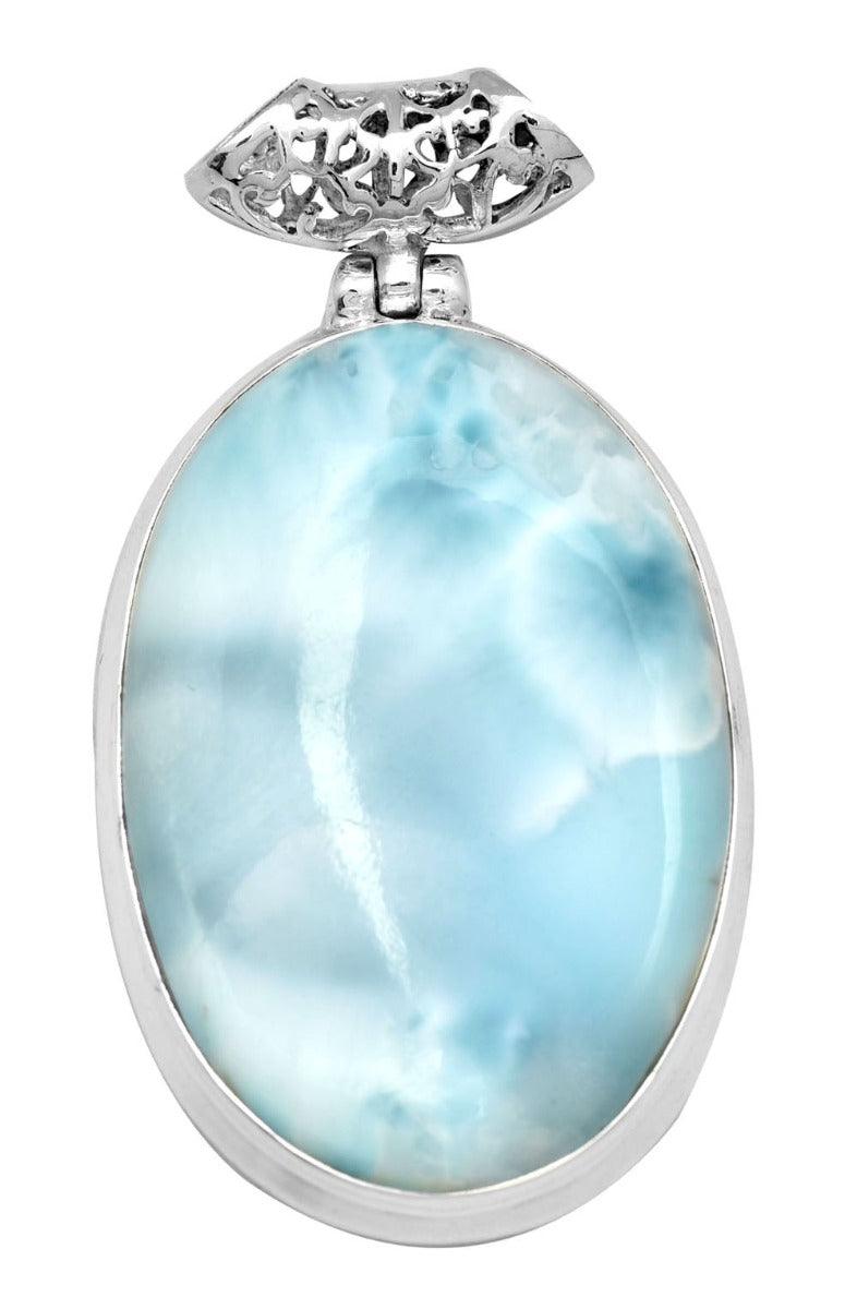 Larimar  1 3/4" Long 925 Solid Sterling Silver Pendant With 18" Chain Necklace - YoTreasure